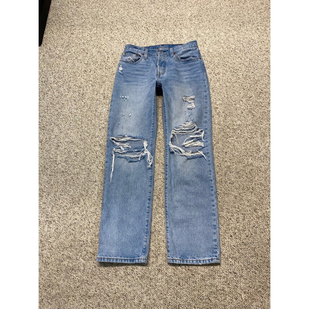 Levi's 501 The 90s High-Rise Button Fly Big E Distressed Straight Leg Light Wash - Picture 2 of 10